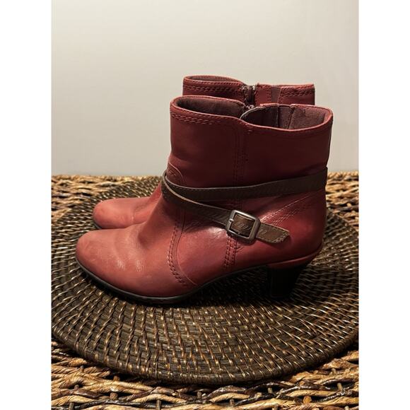 Rockport Cobb Ankle Boots Red Leather Women’s 8. 5 M Bootie Side Zip Winter Fall - Picture 6 of 10